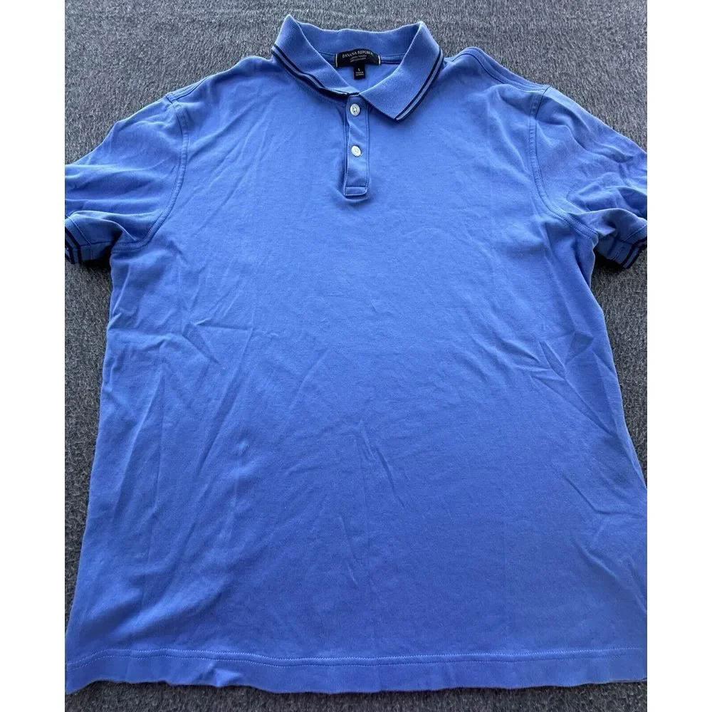 Banana Republic‎ Shirt Mens Large Blue Polo Luxury Tough Performance Cotton